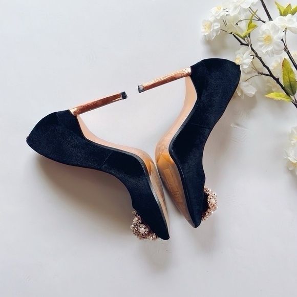Ted Baker Pearl Embelishment Velvet High Heels Black - Picture 6 of 7